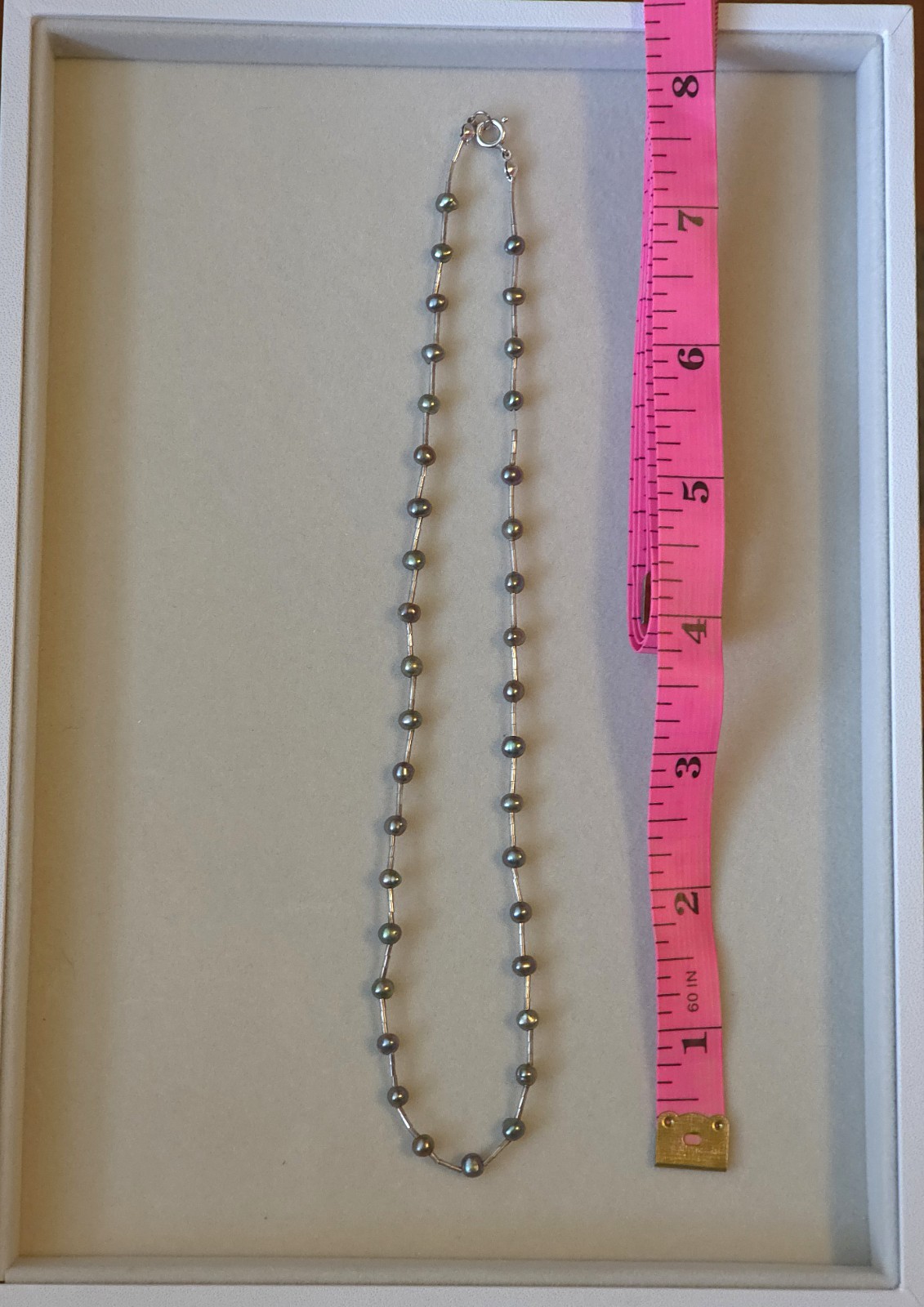 925 Sterling Silver Peacock Pearl Station Necklace 16″ Taxco Style Vintage
