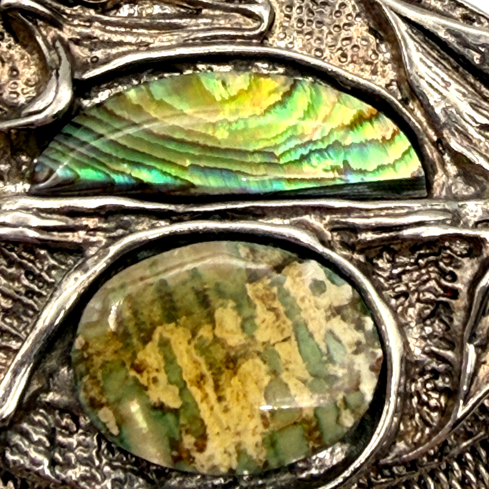 Vintage Modernist Art Nouveau Abalone Shell Waterfall Brooch Pin Fringe Chain