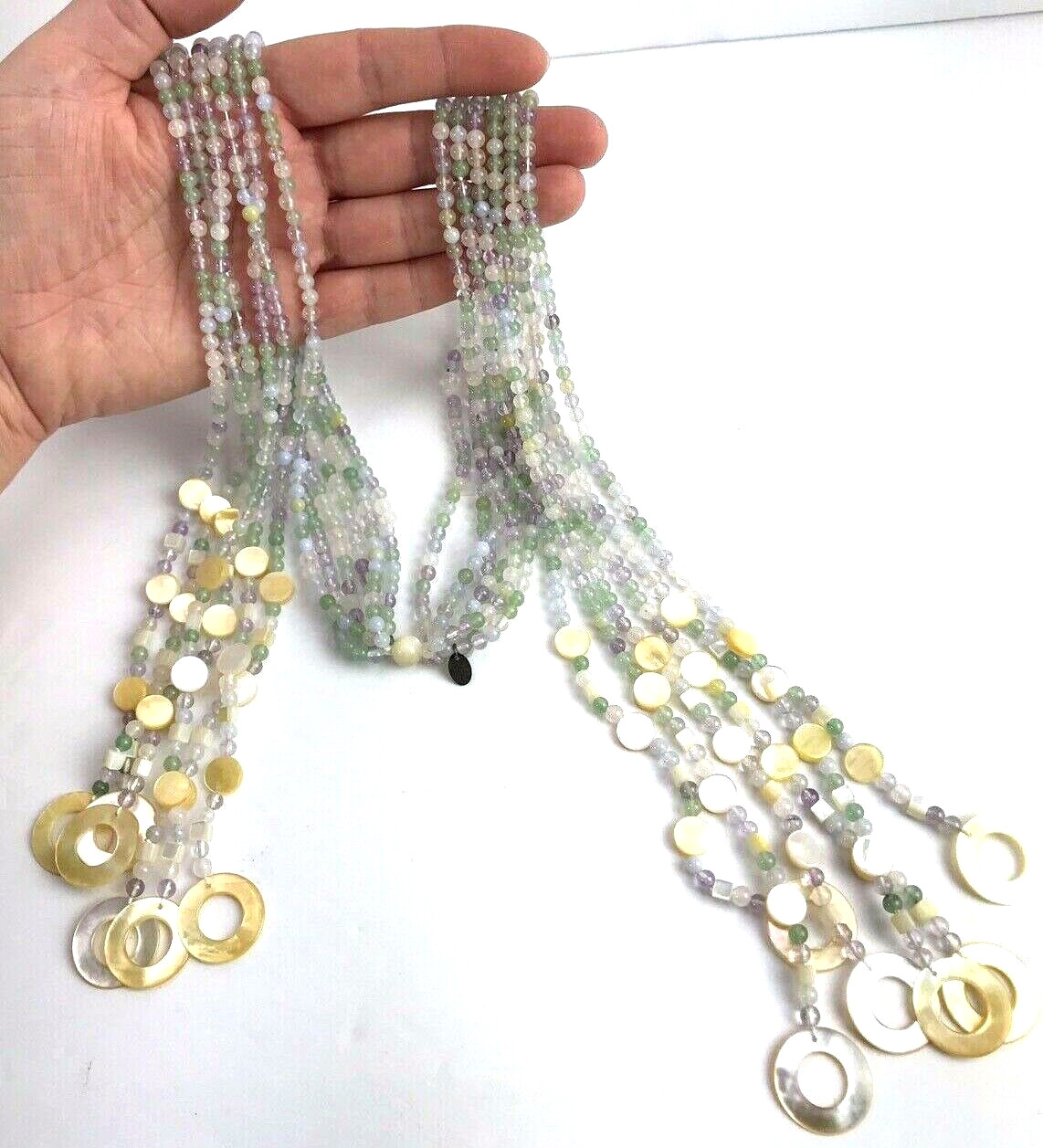 Multi Strand Sajen Wrap Necklace Semi Precious Stones Bead MOP Shell