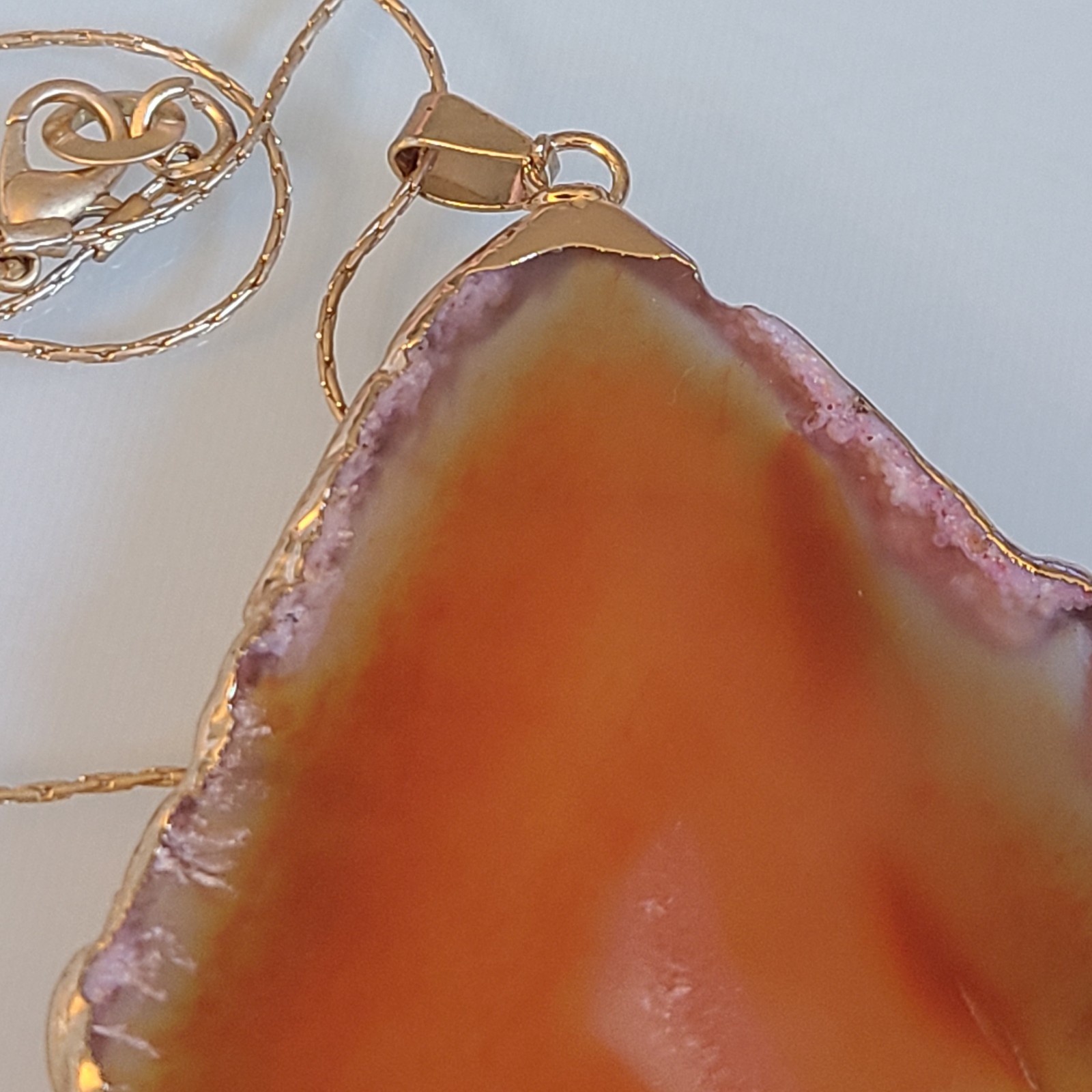 Extra Large Red Agate Geode Slice Pendant VINTAGE WITH 925 SNAKE CHAIN 32 INCHES
