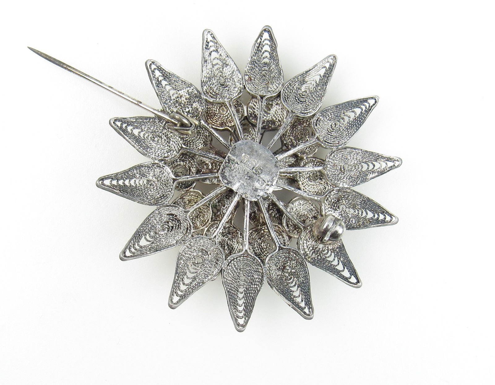 935 Argentium Silver Antique Filigree Flower Motif Brooch Pin about 1 – 3/4″