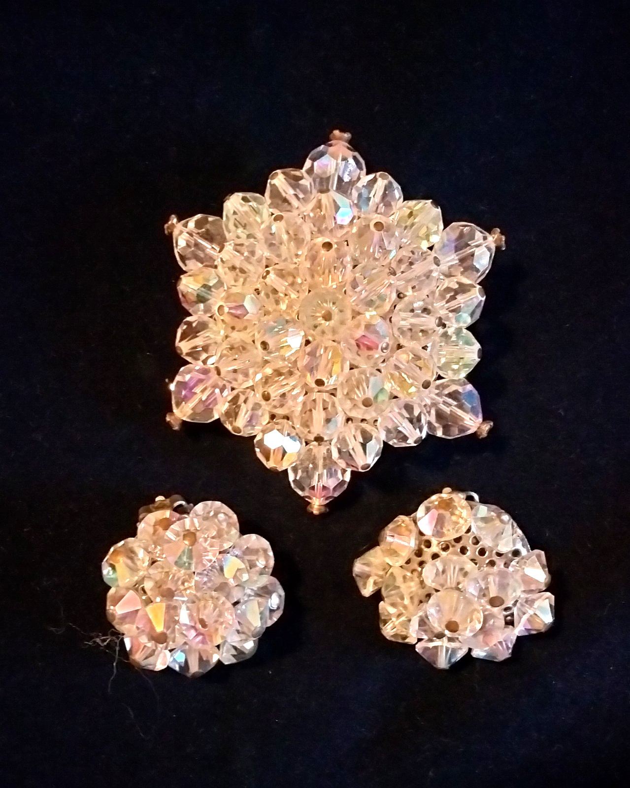 Vintage Glass Beaded Brooch and Earring Set (2625)
