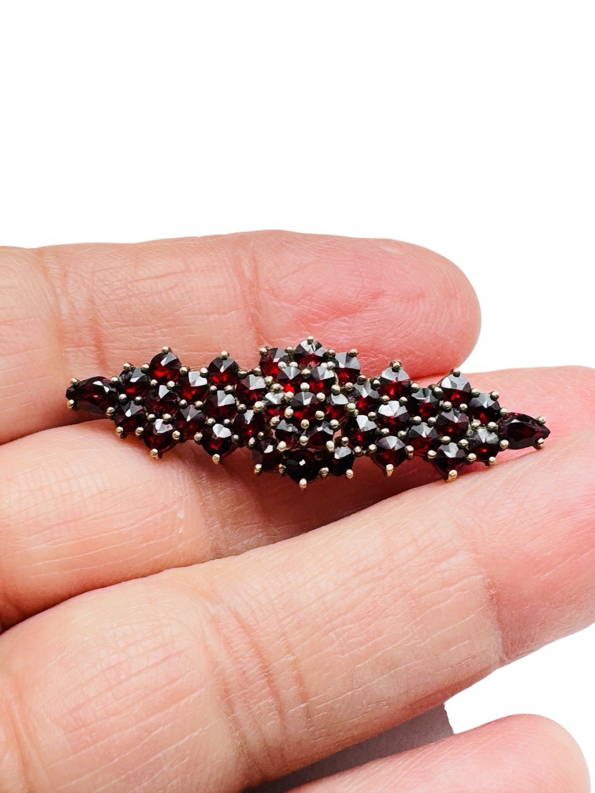 Vintage Bohemian Rose Cut Garnet Sterling Vermeil 925 Brooch Pin