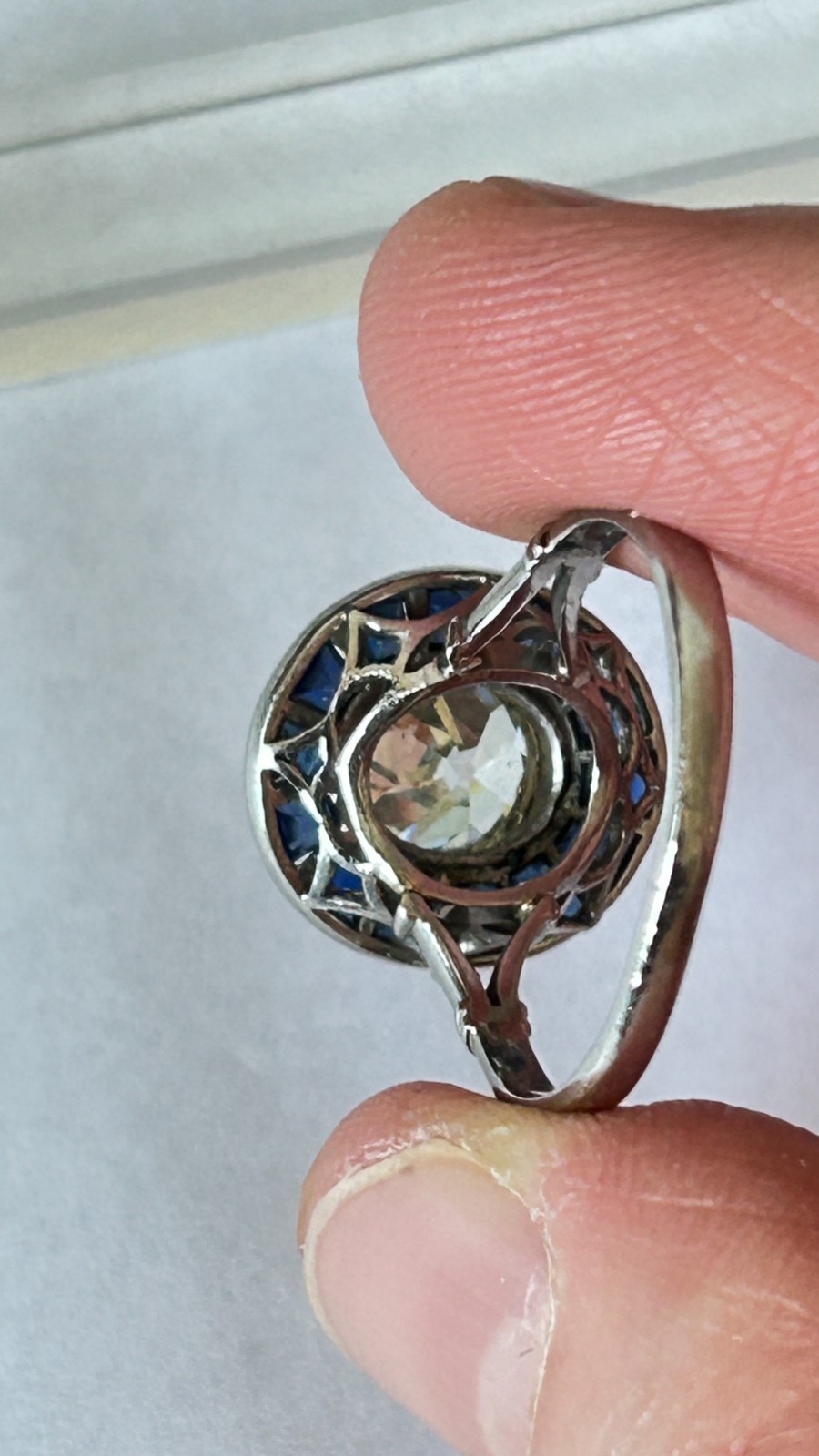 Vintage Art Deco 2ct Old European Cut Diamond & Sapphire Target Ring