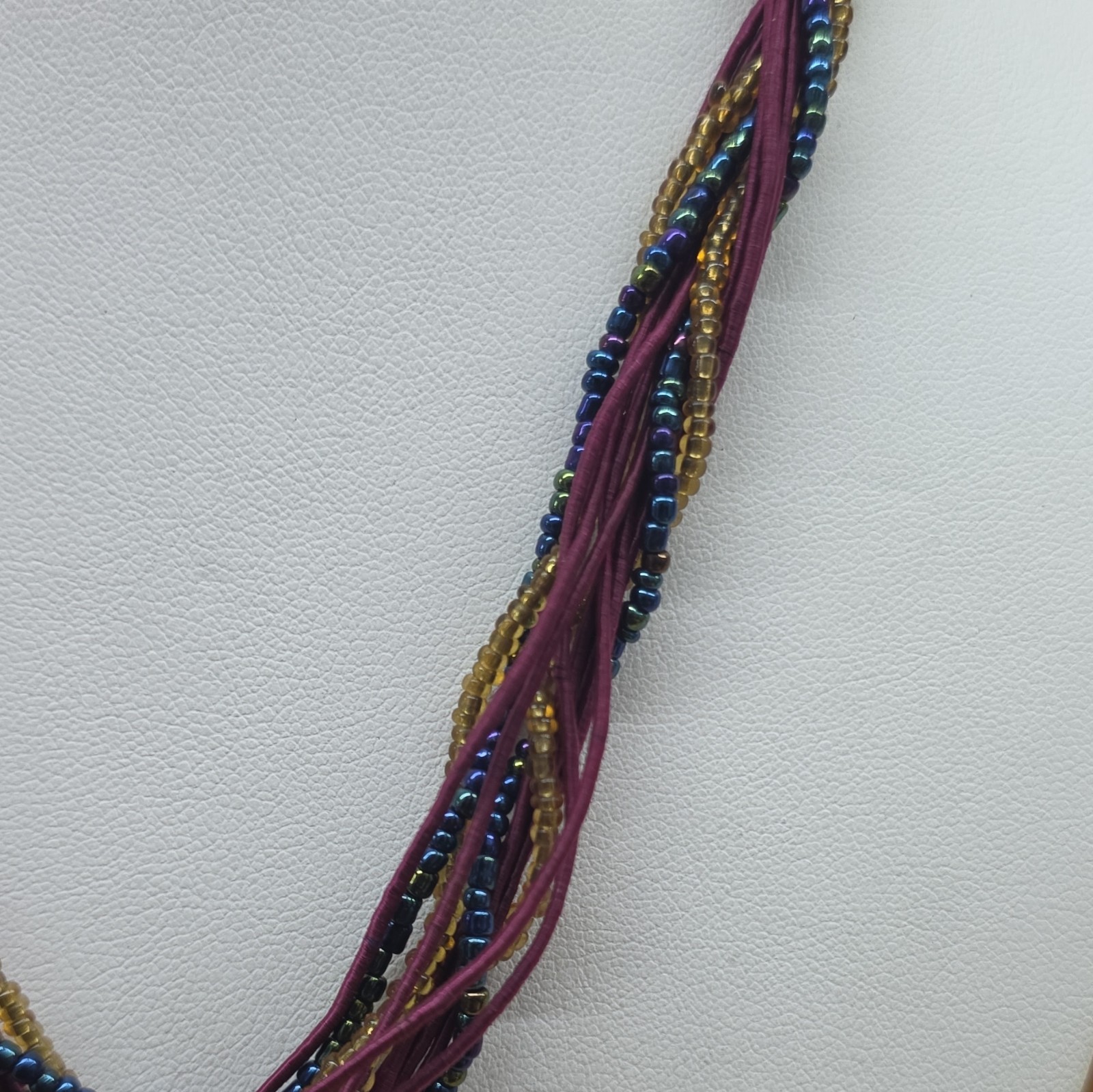 Vintage Necklace Multi Braided Bead Strand Statement Rhinestone Turquoise Blue