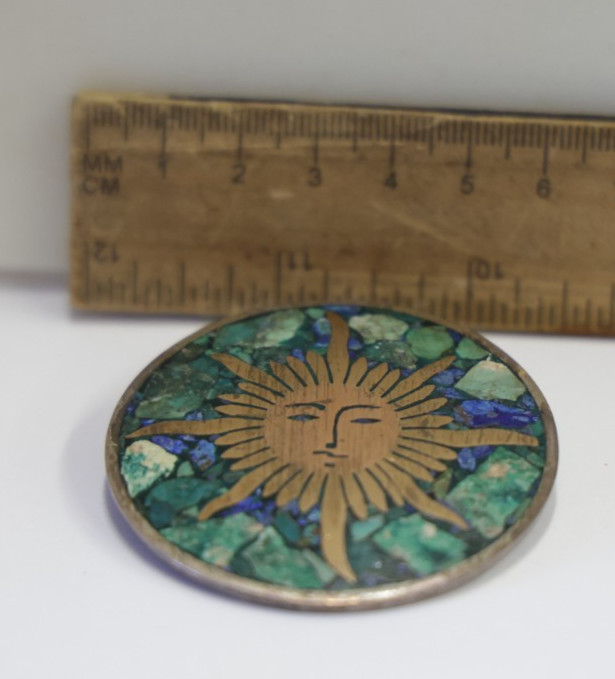 Vintage Taxco Mexico inlaid Pendant Signed 37.05 Grams
