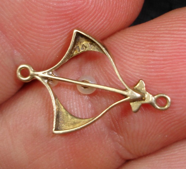 antique 14K gold seed pearl birthstone Lavalier Pendant charm wind dangle drop