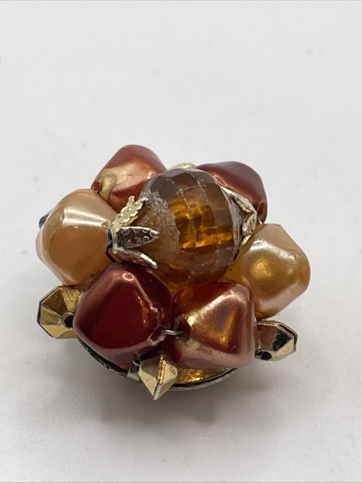 Earrings Vintage MCM Cluster Fall Colors Hong Kong Gold Tone Clip On Jewelry