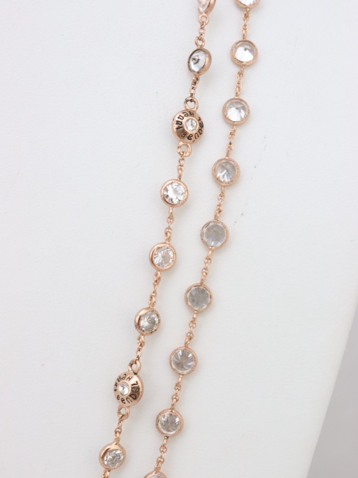 Henri Bendel 925 Sterling Silver Bezel Set Crystal or CZ Necklace Rose Gold Tone