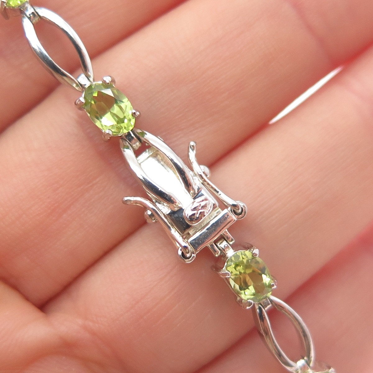DBJ DEE BERKLE 925 Sterling Silver Vintage Real Round-Cut Peridot Bracelet 7.25″