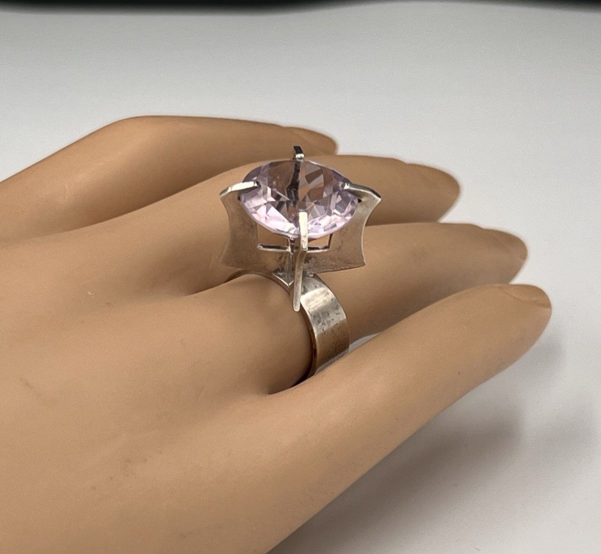 Vtg Svedboms Swedish Sterling Amethyst Ring, Modernist Sculptural, 8g, Sz 5.5