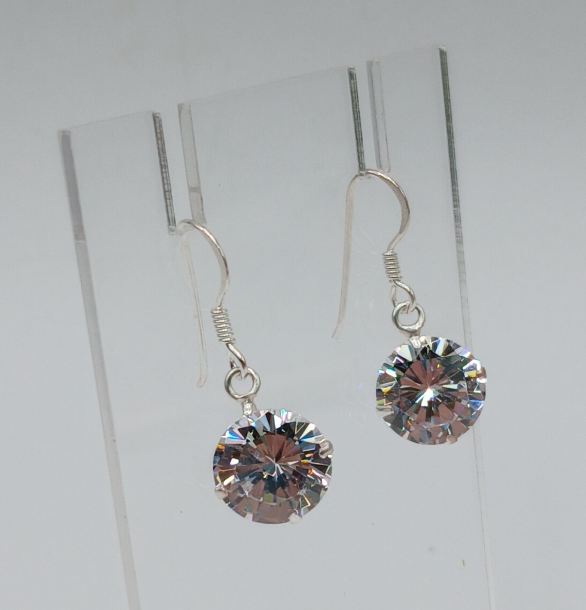 VTG 925 Lead Crystal 1in Drop Earrings Sterling Silver 2gtw Brilliant Faceted