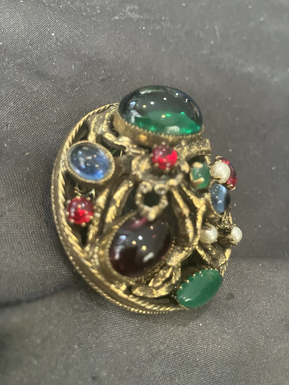 ORIGINAL BY ROBERT Cab Blue Green PEARL RHINESTONE Vintage BROOCH PENDANT
