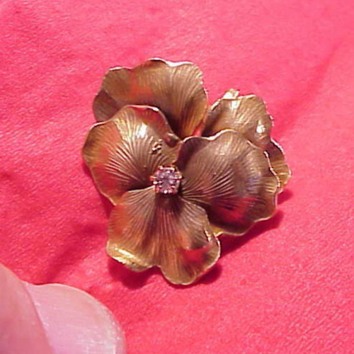 Vintage 1 1/4 in SET WITH A DIAMOND GILT PANSY POCKET WATCH PIN LAPEL BROOCH