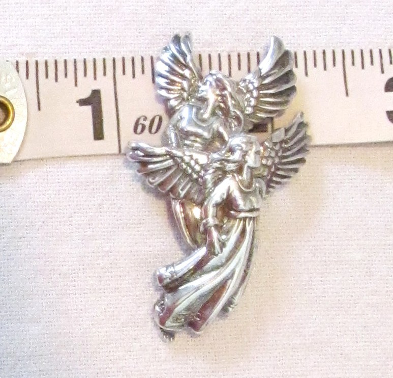 Vintage Shube Dimensional Angels Solid Sterling Silver Pendant Pin Brooch 2″long