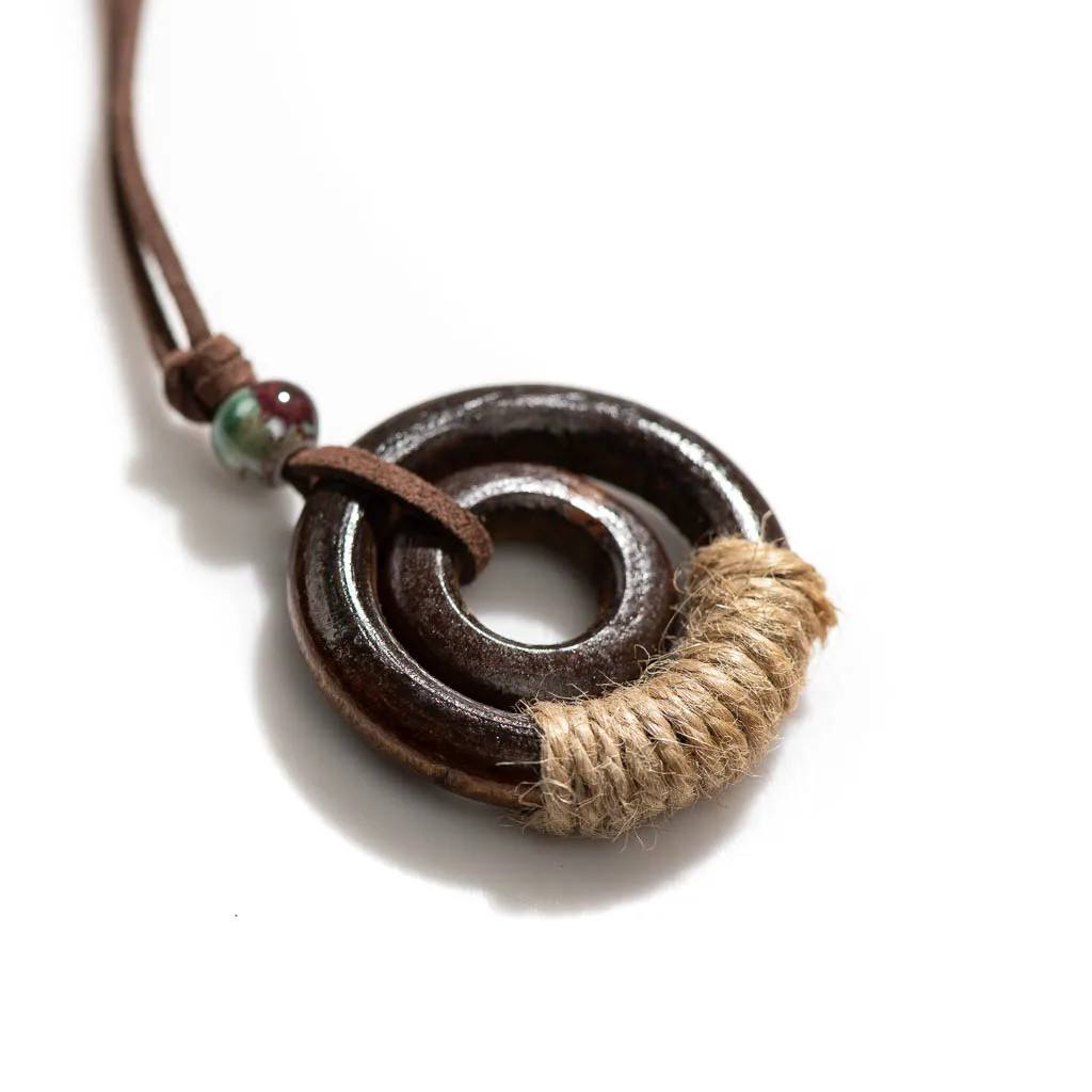 Bohemian Vintage Wooden Hemp Rope Vintage Handmade Necklace Ceramic Beads…