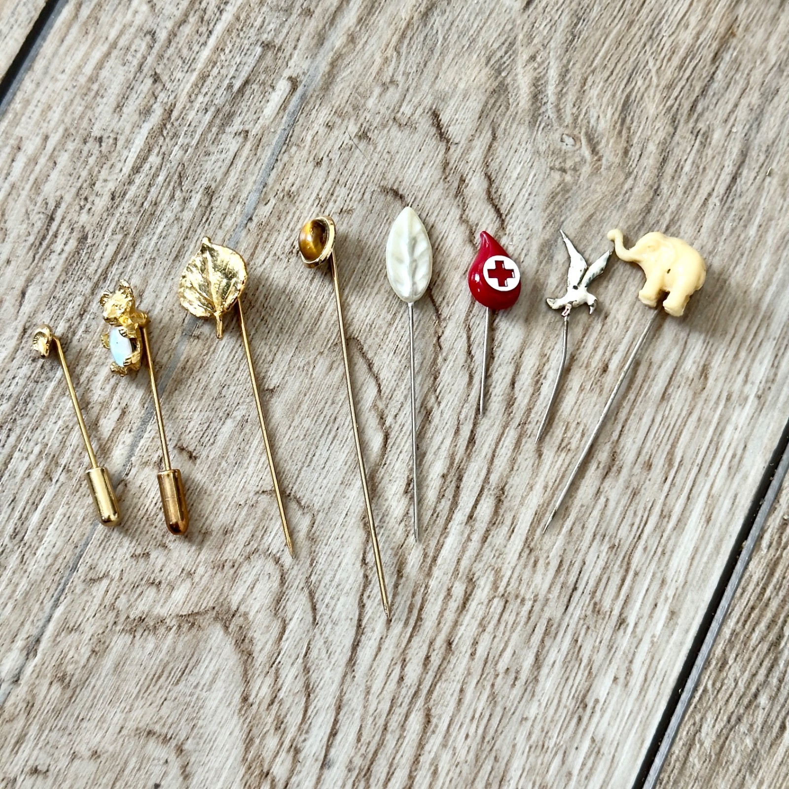 Stick Pin Hat Pins Silver & Gold Tone Red Cross Elephant Koala Mushroom & More