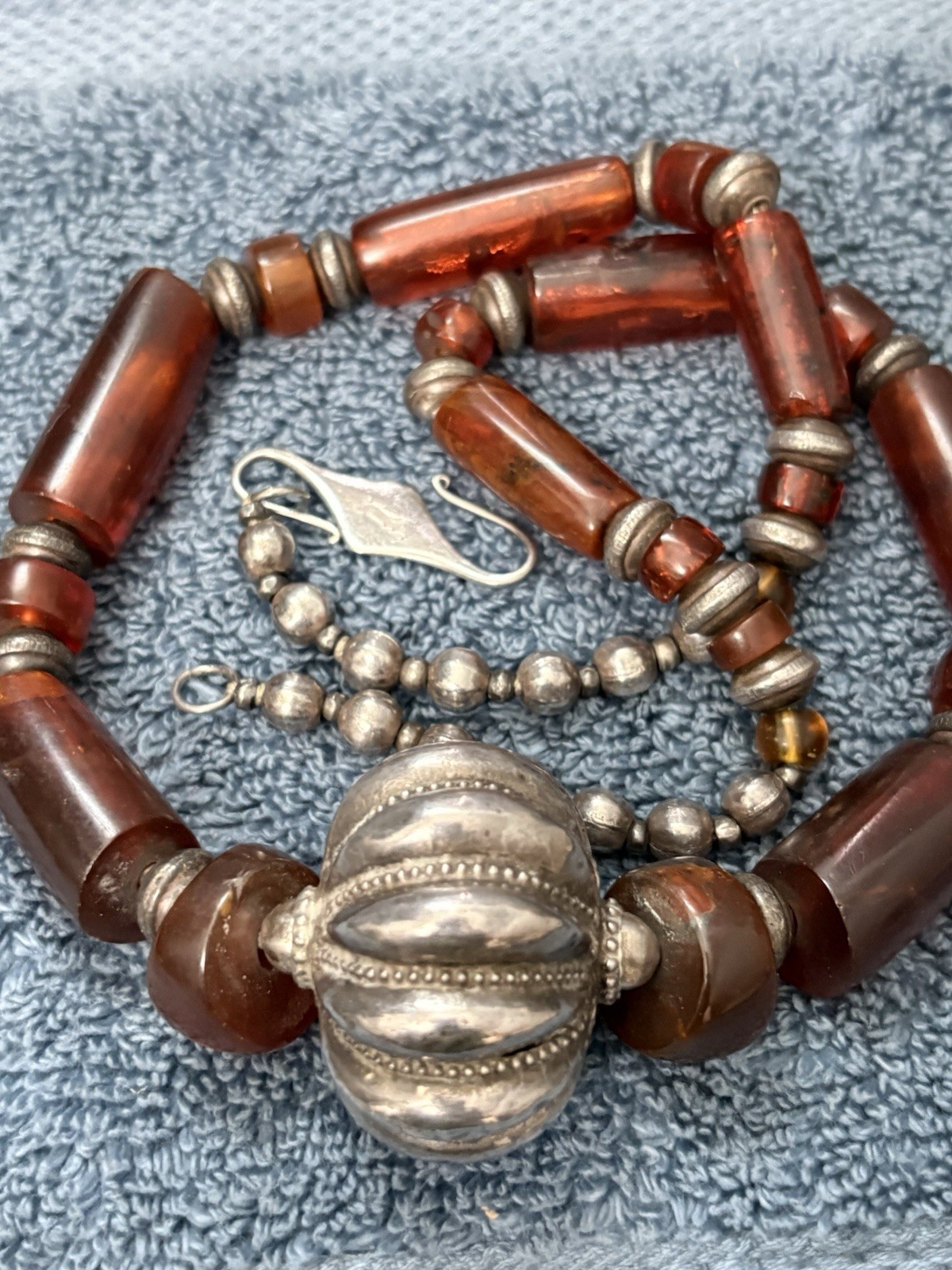 vintage Statement Necklace sterling silver 925 Sign Artisan Large Amber Runway