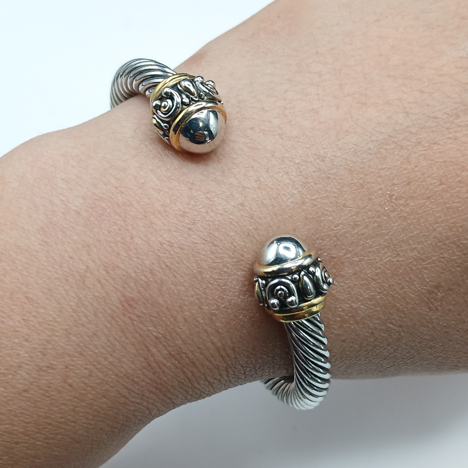 Vintage Gold & Silver Tone Twist Rope Cable Bangle Bracelet