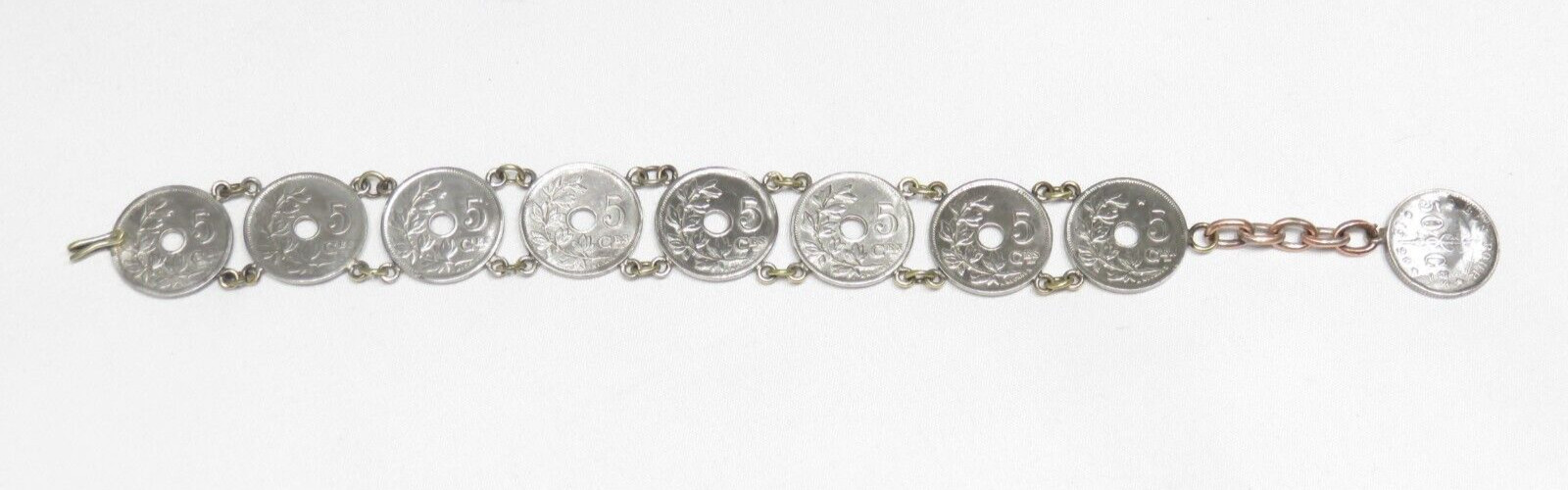 Antique 5 Centimes 1900’s Belgium Coin Chain Link Bracelet Lot 2301 lisasfinds