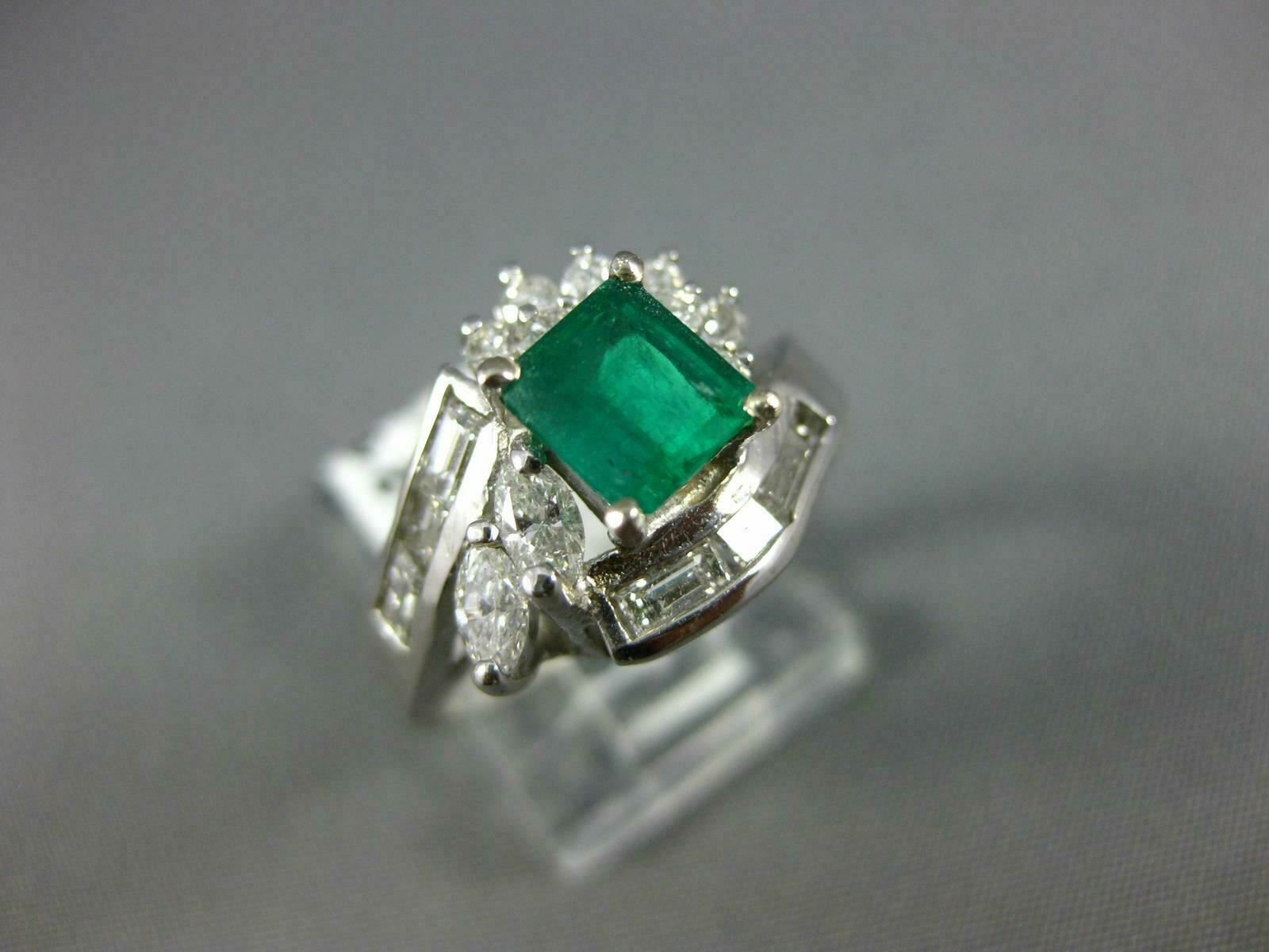 ESTATE 1.53CT DIAMOND & AAA EMERALD 14KT WHITE GOLD BAGUETTE ENGAGEMENT RING 121