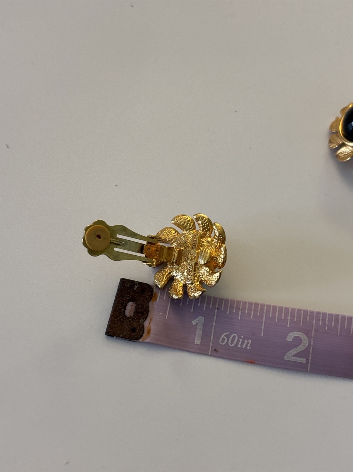 White Stag Clip on Earrings Golden Tone Metal Black Stone Center