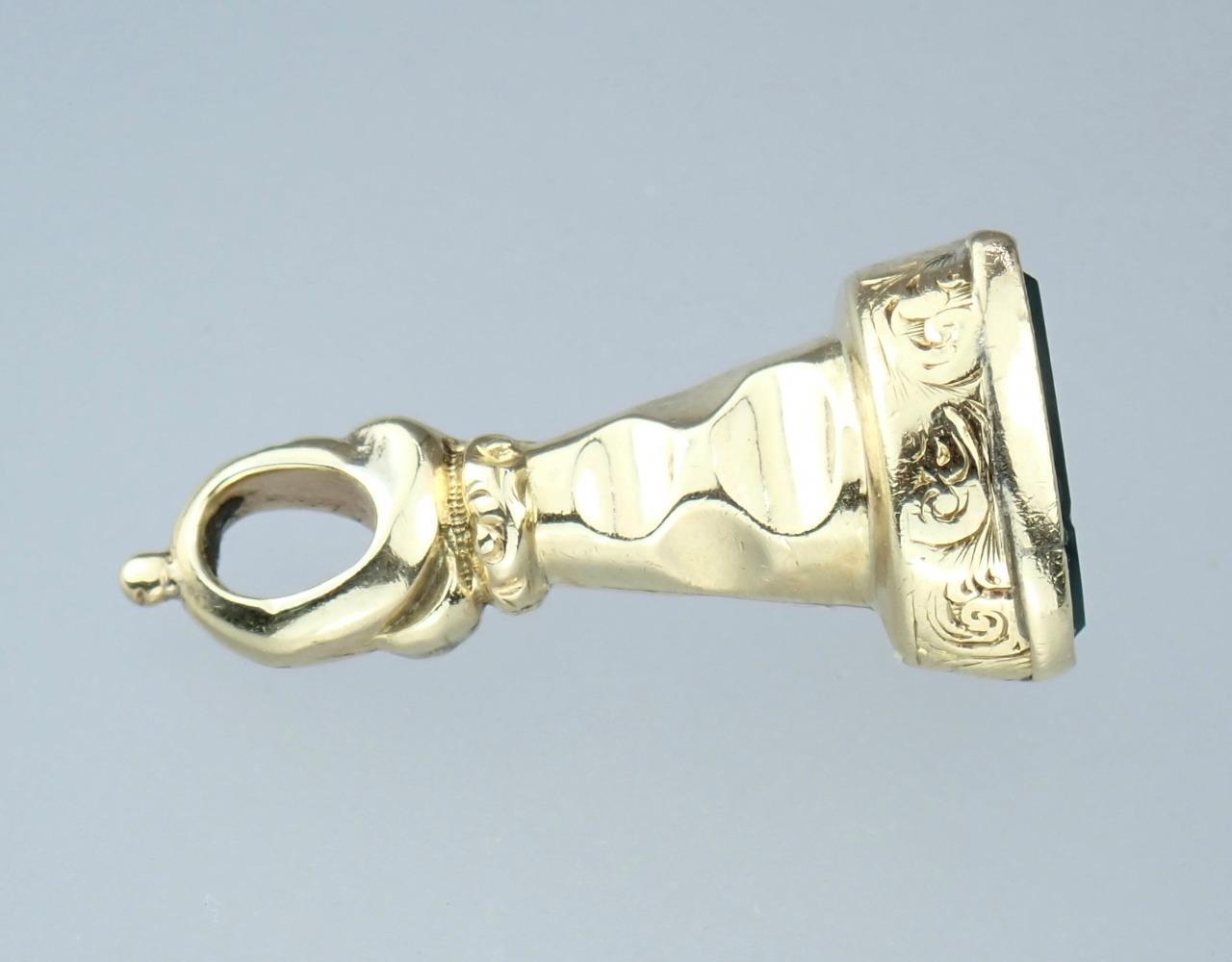 Fab Antique Georgian 9K Gold Bloodstone Floral Bird Pigeon Intaglio Seal Pendant
