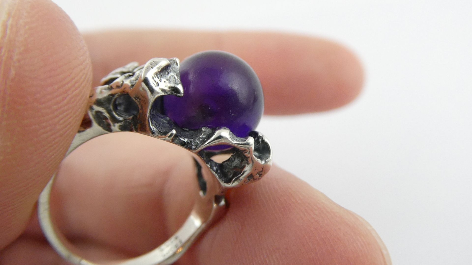 Neils Erik NE From Denmark Sterling Silver Amethyst Modernist Ring Size 3.75 6g