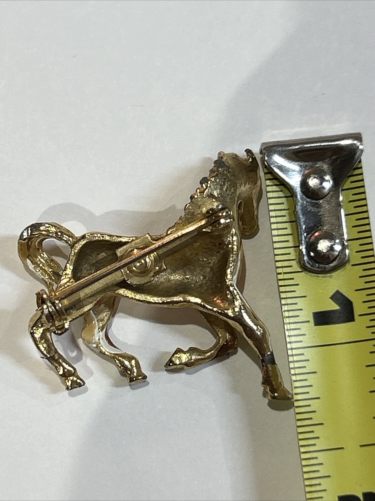 Vintage Enamel Gold Tone Running Horse Equestrian Brooch Pin