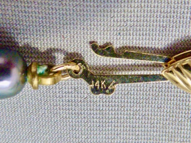 16.5 ” CULTURED gray blue PEARL KNOTTED NECKLACE 14K W GOLD CLASP & EARRINGS