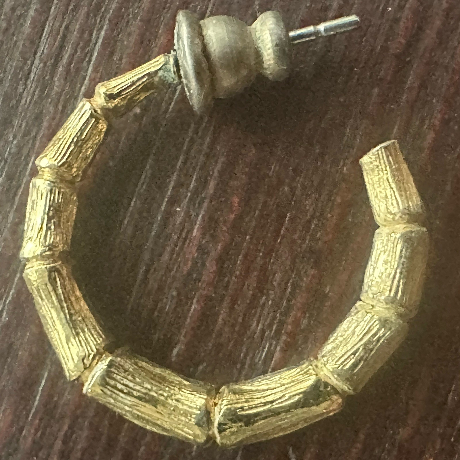 Graduated Bamboo Hoop Earrings Pierced Gold Tone Brass Post Backs