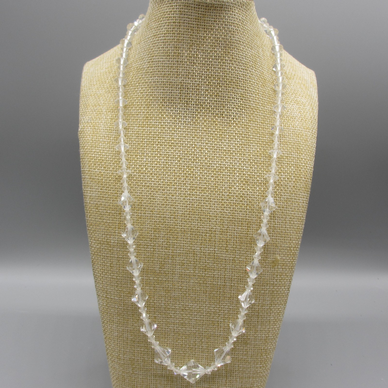 Vintage AB Necklace Clear Bicone Beads 23 Inch
