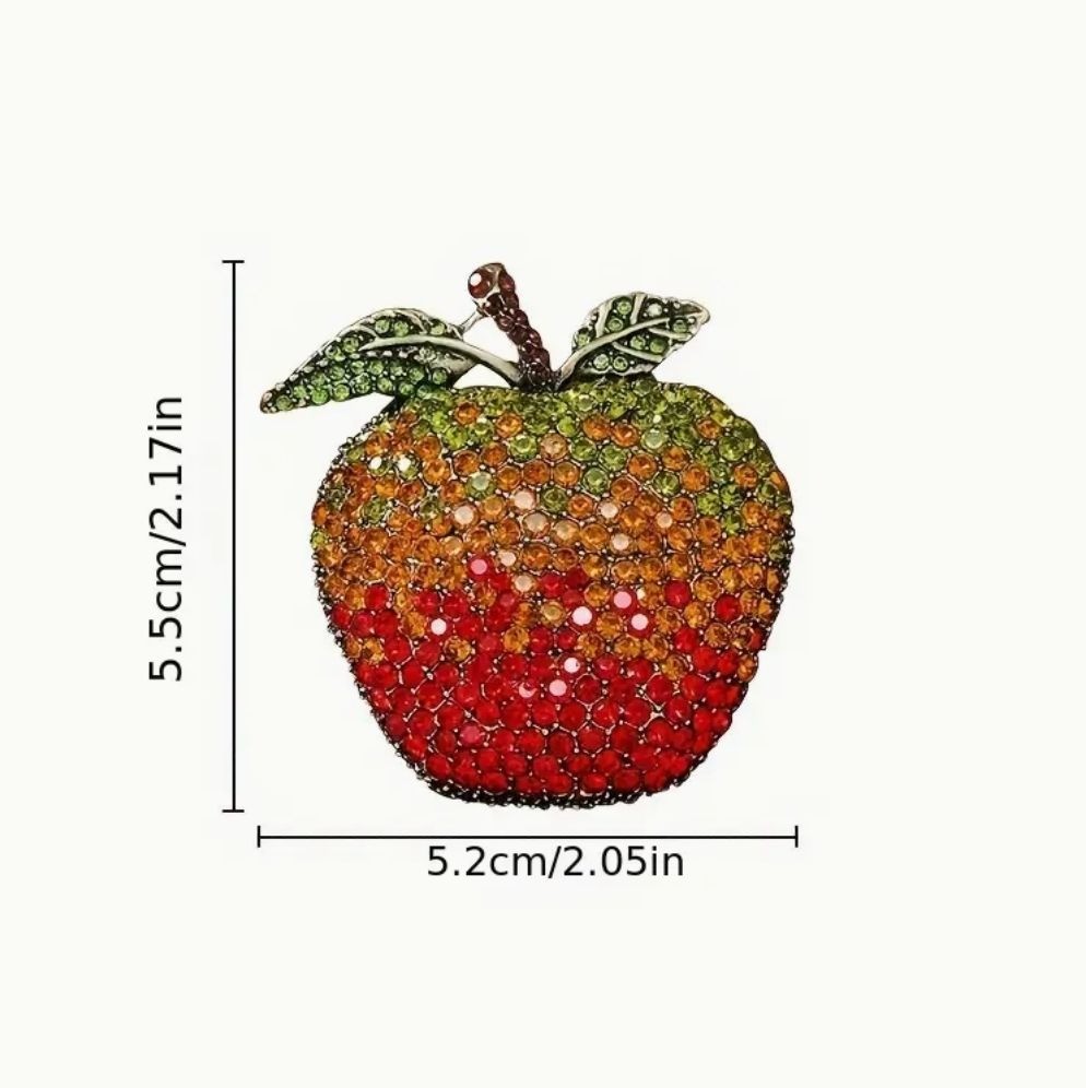 Rhinestone Apple Brooch Pin Fall Colors Gold Tone