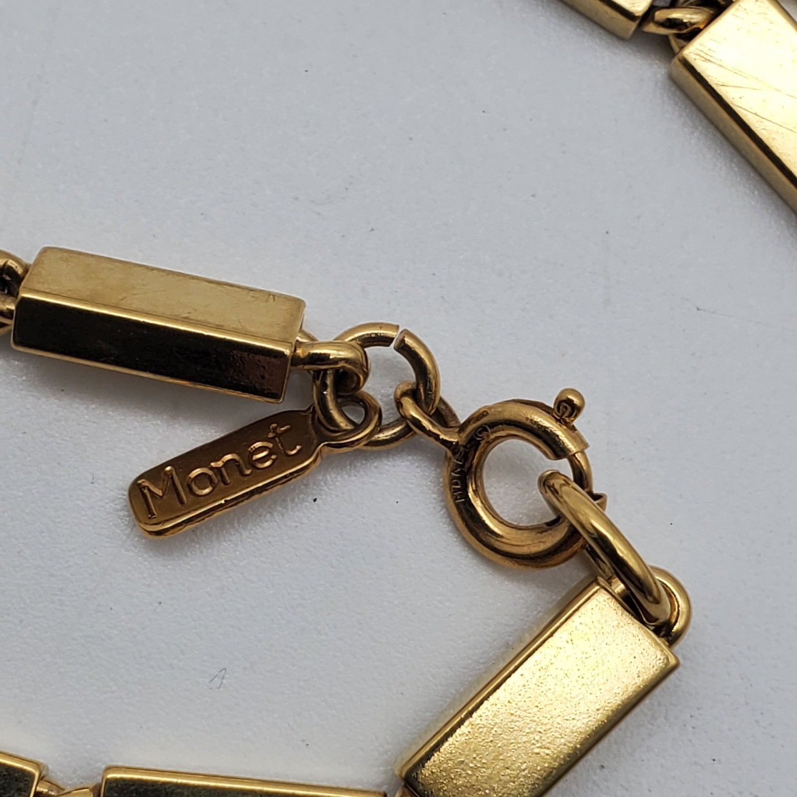 Monet Necklace Gold Tone Rectangular Box Chain Bar Link Extra Long 54″ Opera Vtg