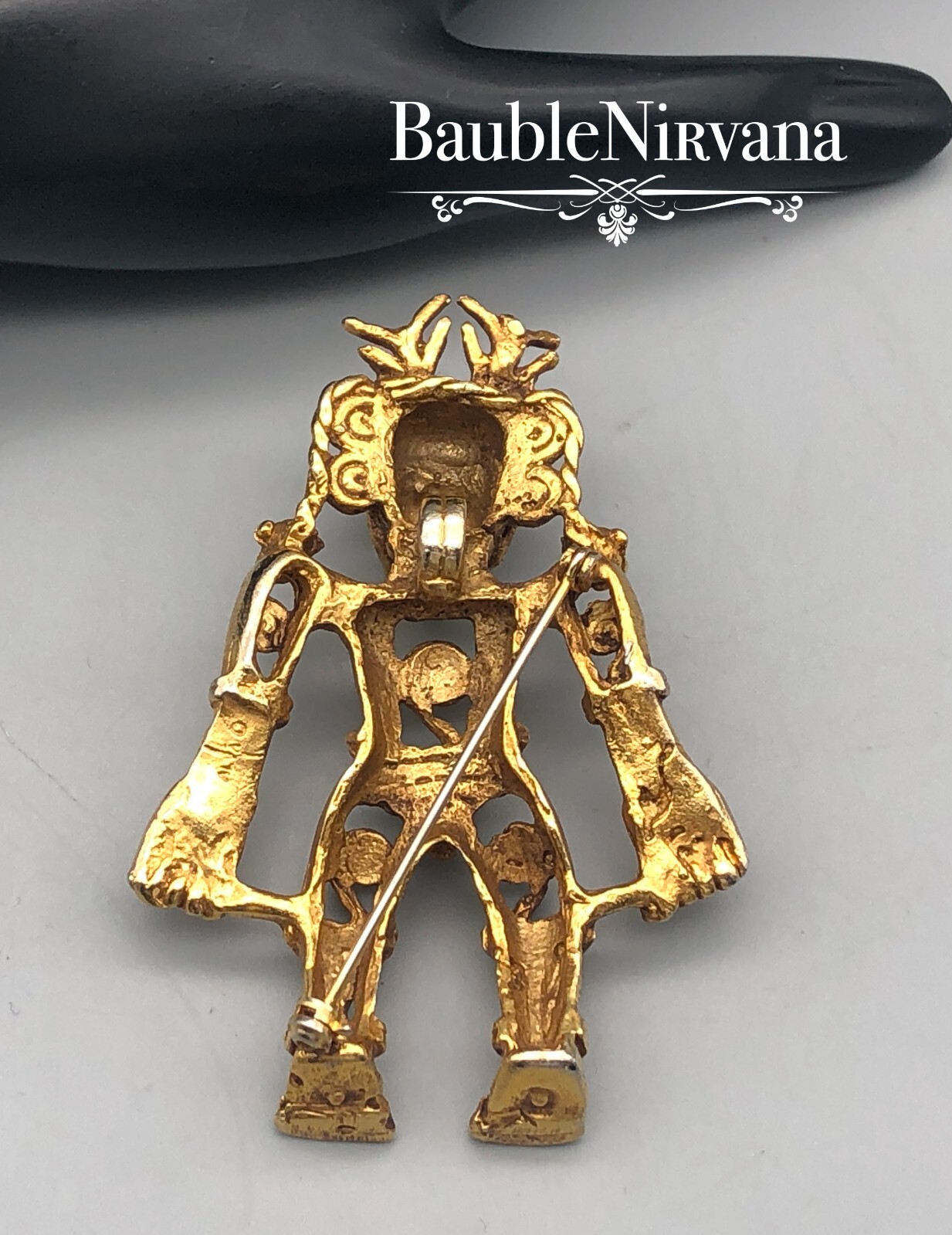 Vintage Alva Large Dimensional Figural Aztec Mayan Warrior Pin / Pendant