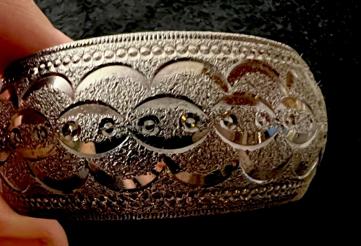 Vintage Silvertone Engraved Wide Bangle Bracelet 5 1/2 cm Fine Details #21