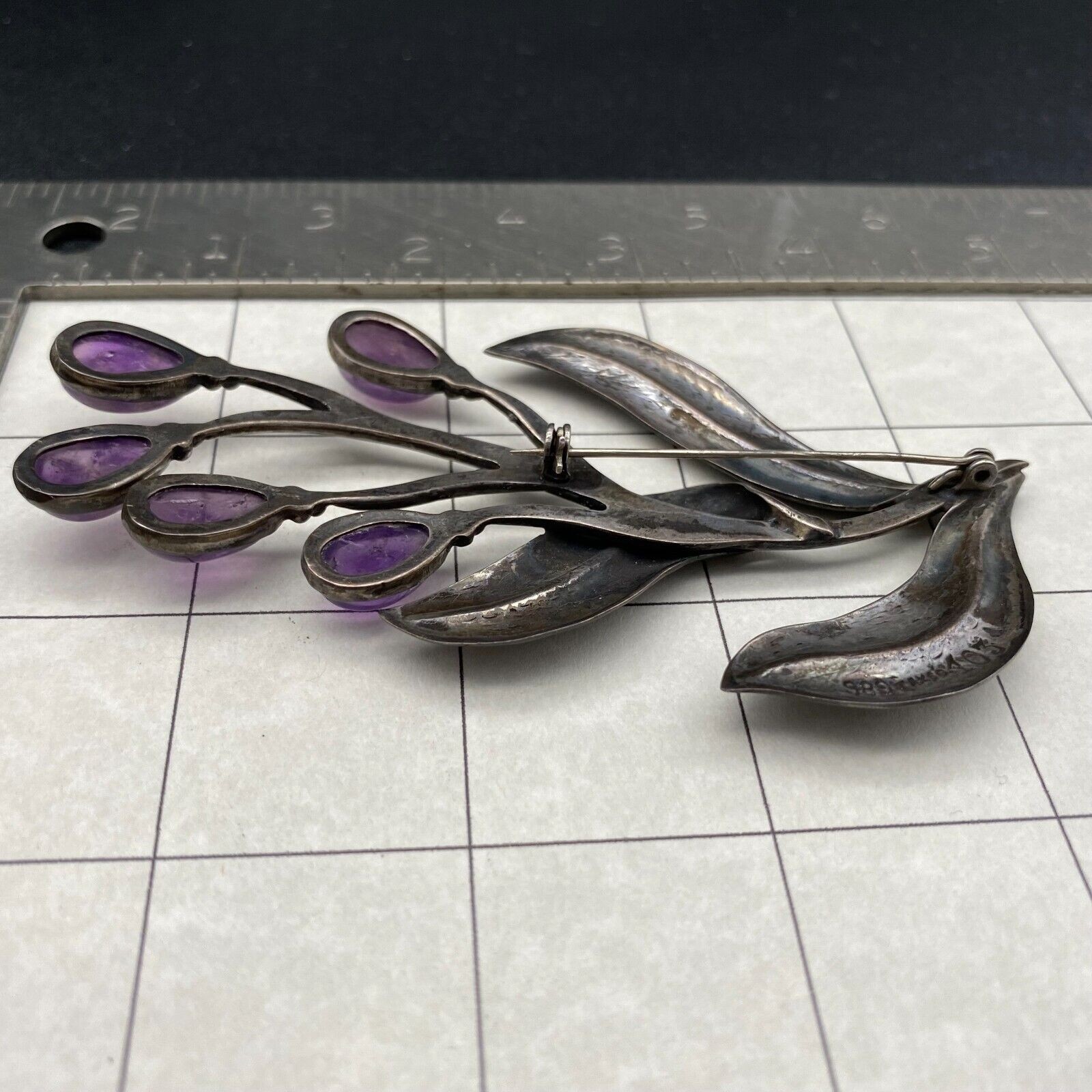 Vintage Amethyst 980 Sterling Silver 103 Pin Brooch