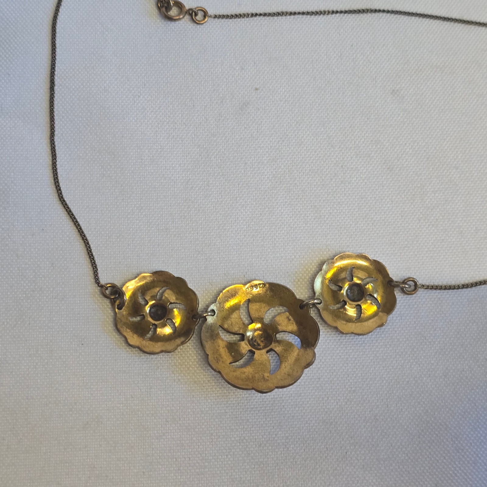 Vtg Sterling Silver Gold Wash Floral Necklace 11.17g Fine Jewelry 16.75″ Chain
