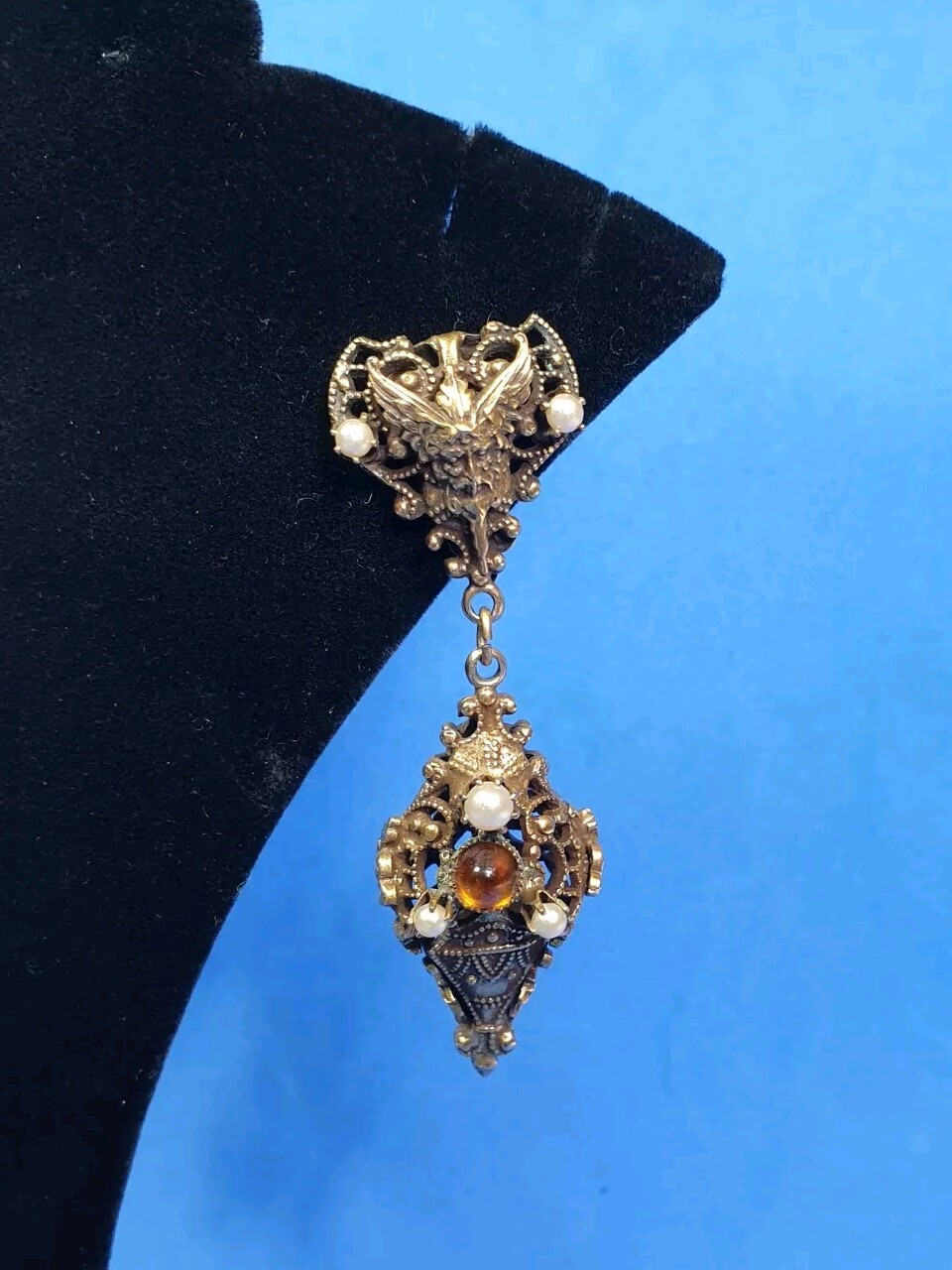 Vtg Old Man Of The Forest Antique Brass Earrings Whimsical Fantasy Fairy Tale