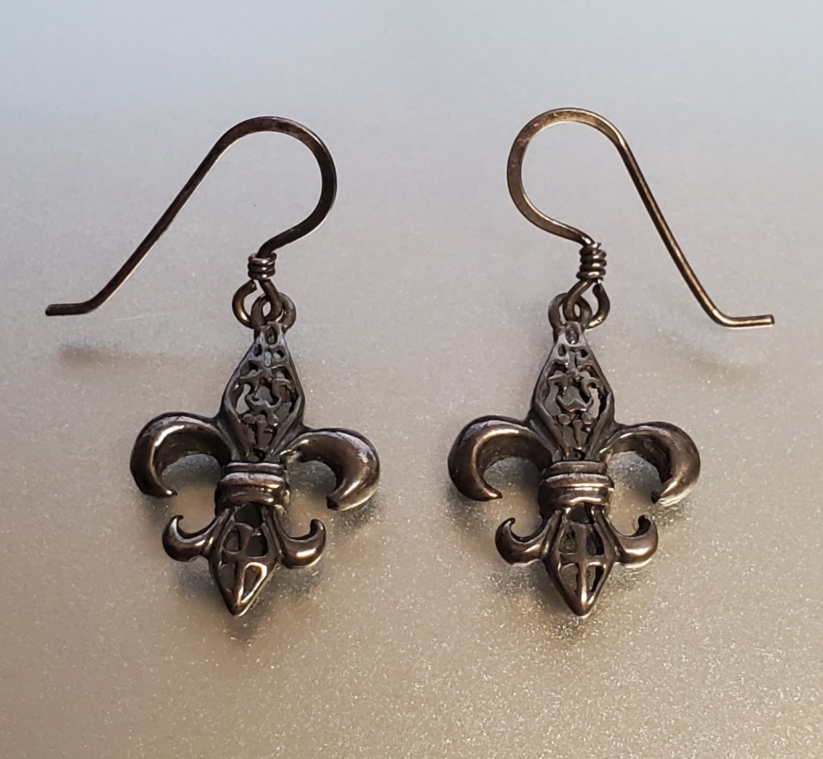 VTG 925 Fleur De Lis Dangle Earrings 1.5in Drop Sterling Silver 2g Estate
