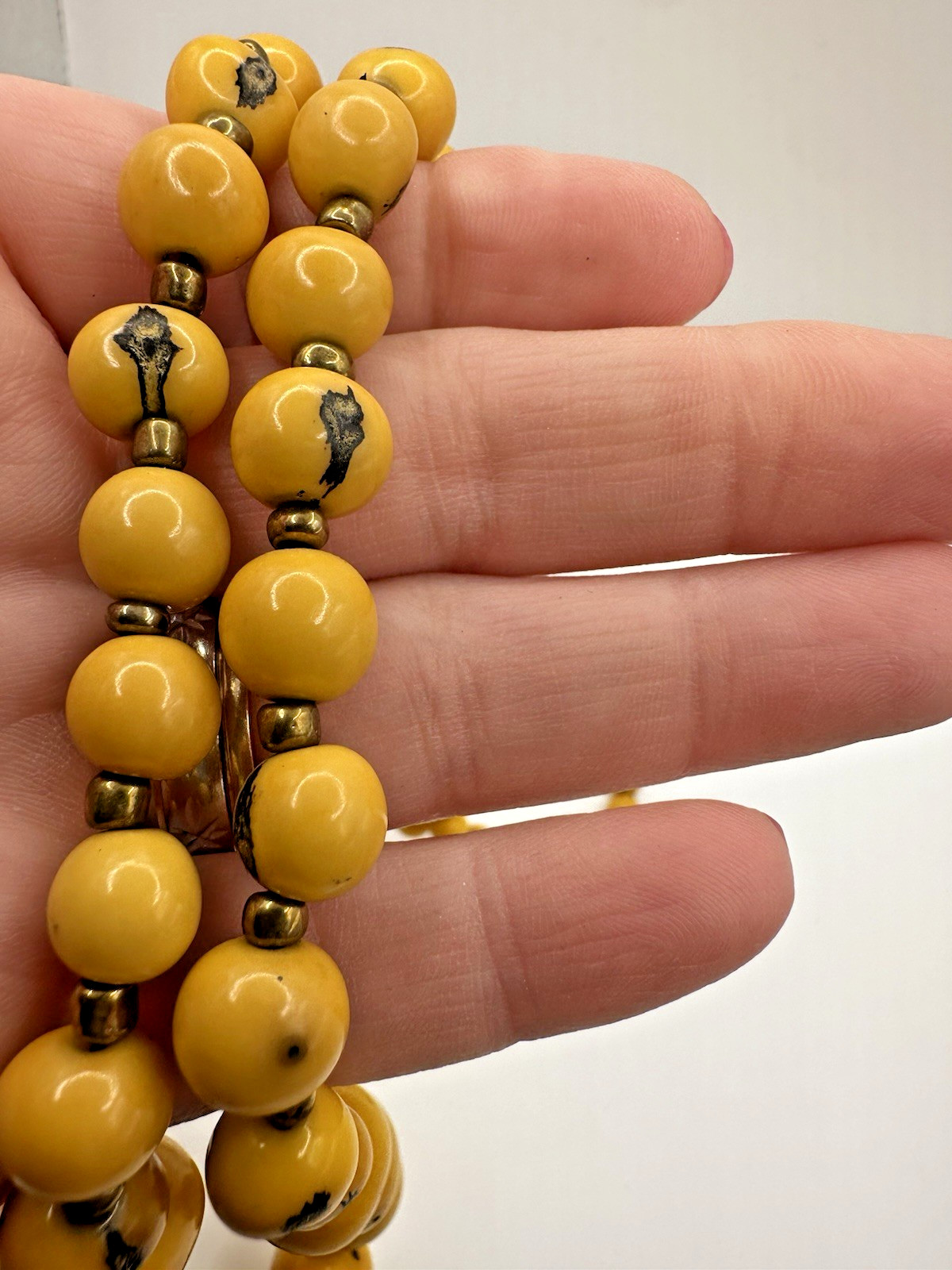 Butterscotch One of A Kind Beaded Statement Necklace with Gold Tone Spacer Beads
