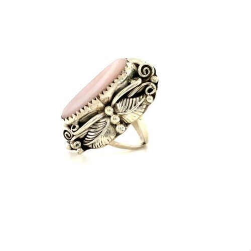 Vintage Sterling Silver Native American Navajo MOP Shell Stone Feather Ring sz 6