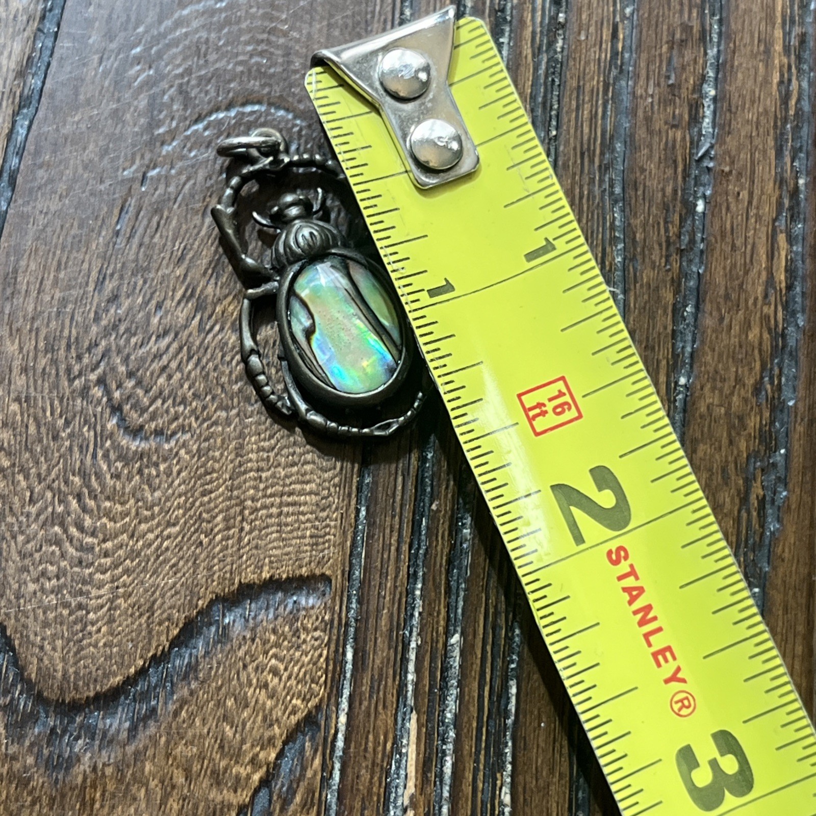 Vtg Spider Beetle Bug Pendant Pendant Charm Abalone Egyptian Scarab Gothic 1.5″