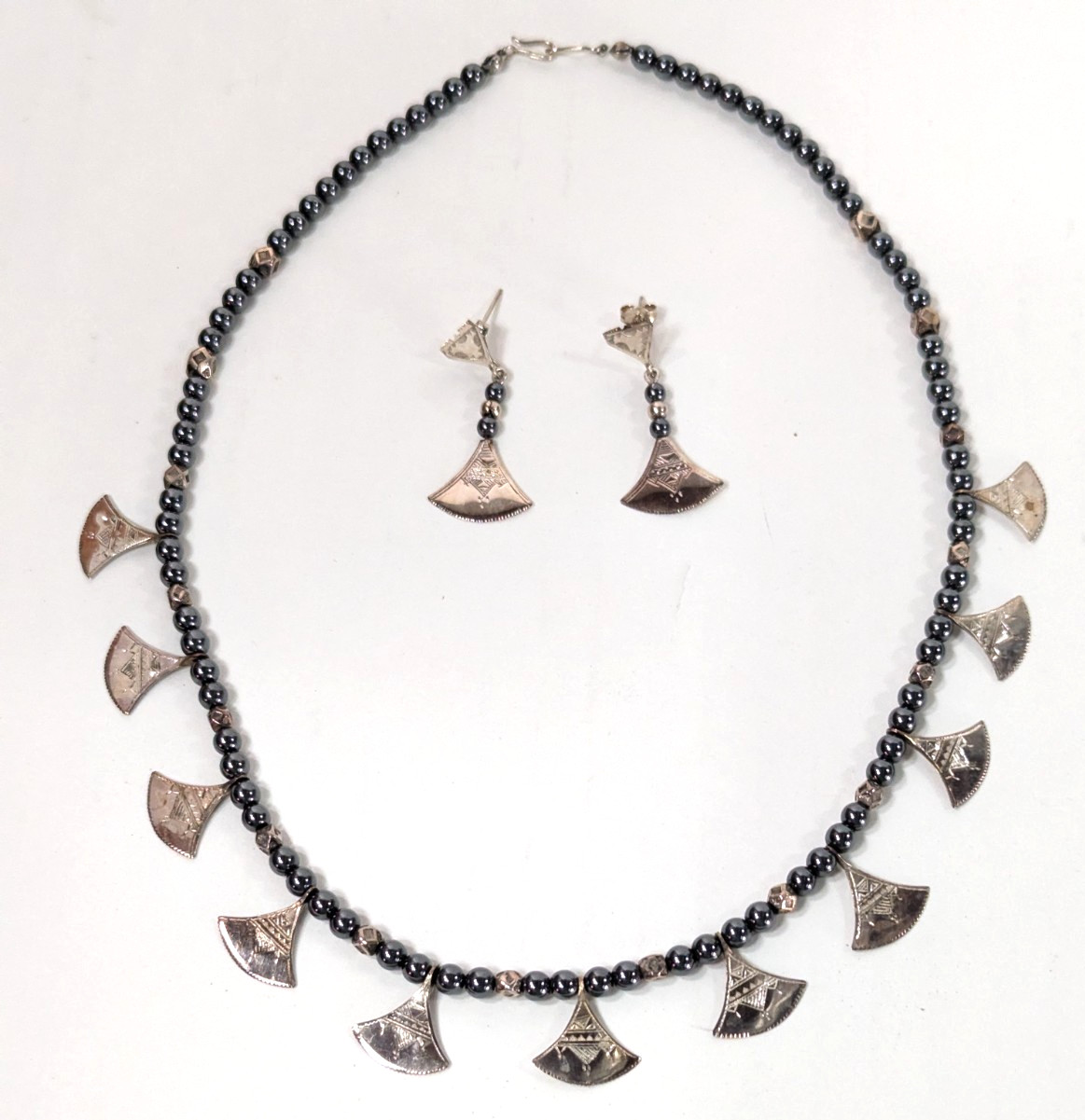 Sterling Silver Tuareg Berber Bead Necklace & Earrings African Tribal Jewelry