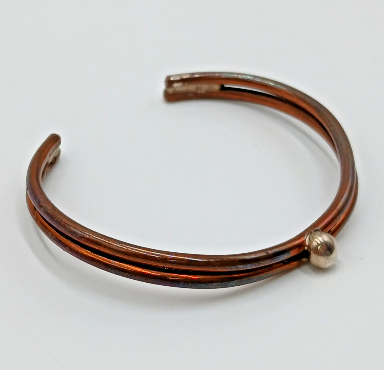 VTG Sterling Signed Cuff Bracelet 2.5in Unisex Solid Stacked Tube 15g Bead