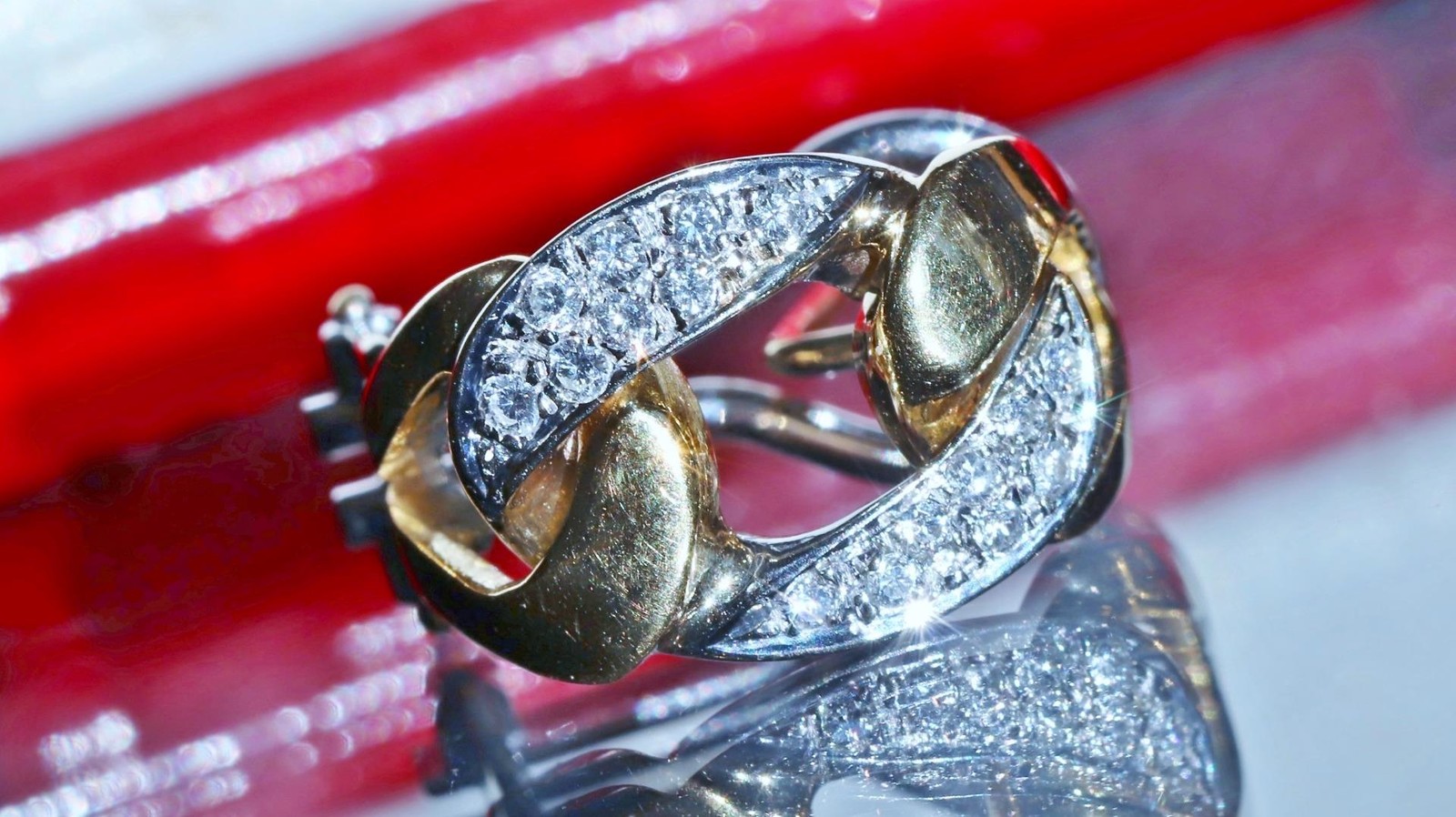 18k 750 multi tone gold earrings 0.35c natural diamond 0.72″ dangle 12.30g N3308