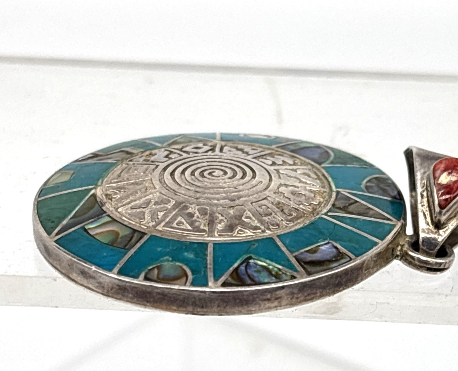 VTG Sterling Silver 950 Inlay Pendant Turquoise / Mother of Pearl 12.06 grams