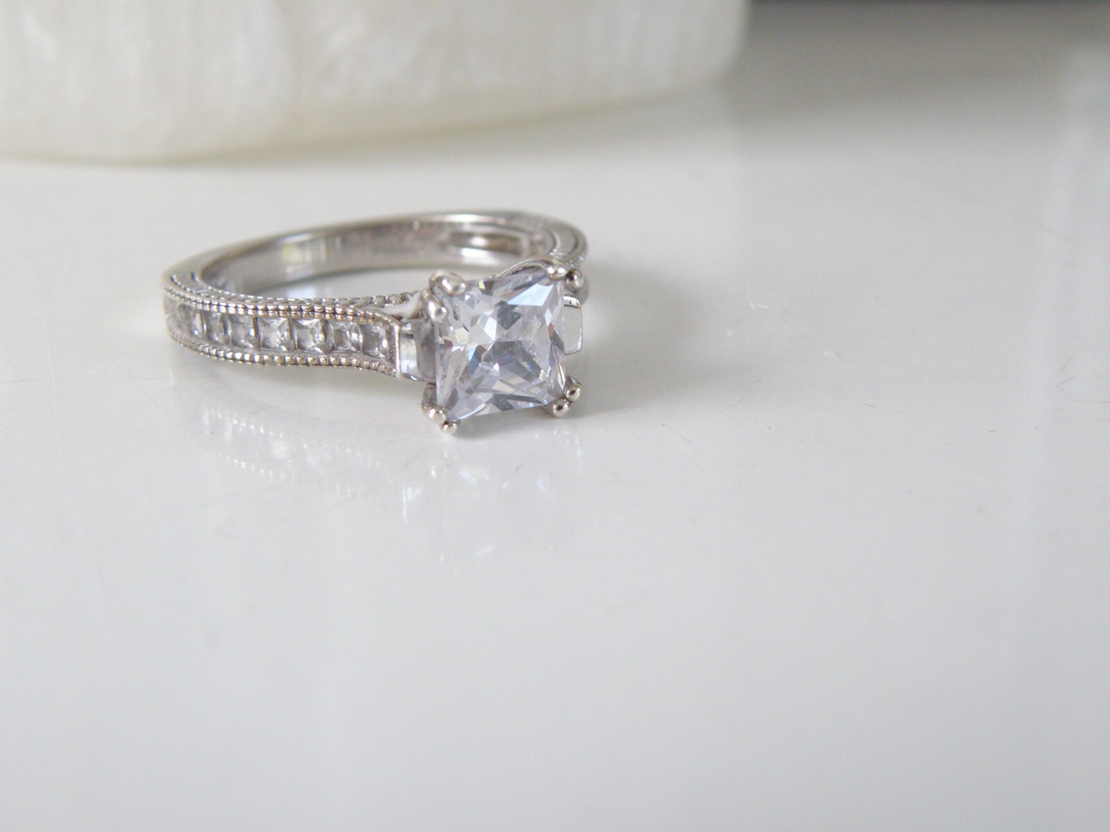 Vintage Style Sterling Silver 925 CZ Heirloom Engagement Band Ring Size 9.5