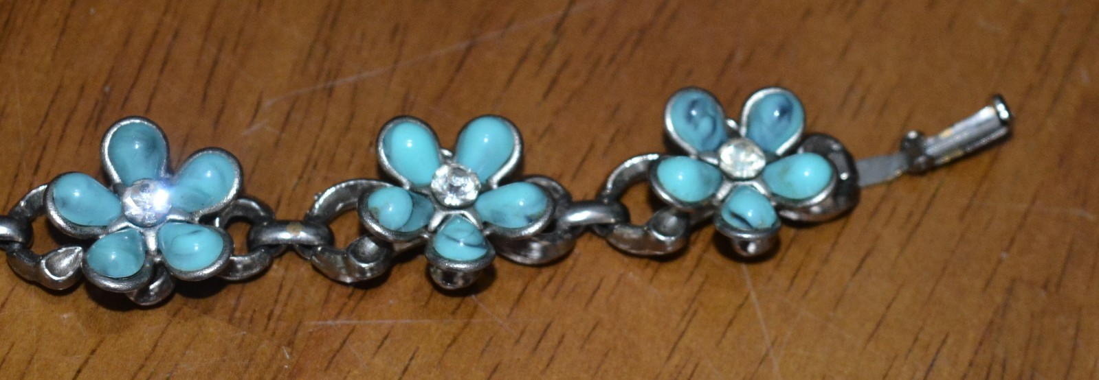 VTG Blue Opal Turquoise & Rhinestone Sterling Silver Bracelet & Necklace Choker