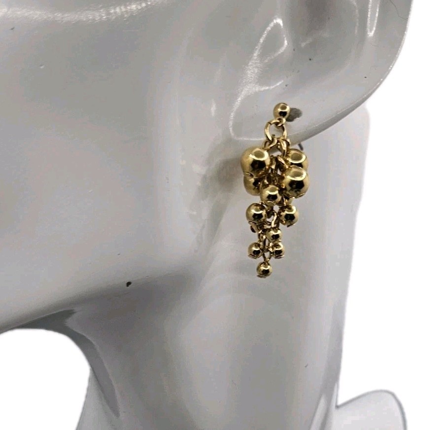 Vintage Gold Tone Ball Beaded Earrings Grape Clusters Dangle Pierced Post Shiny